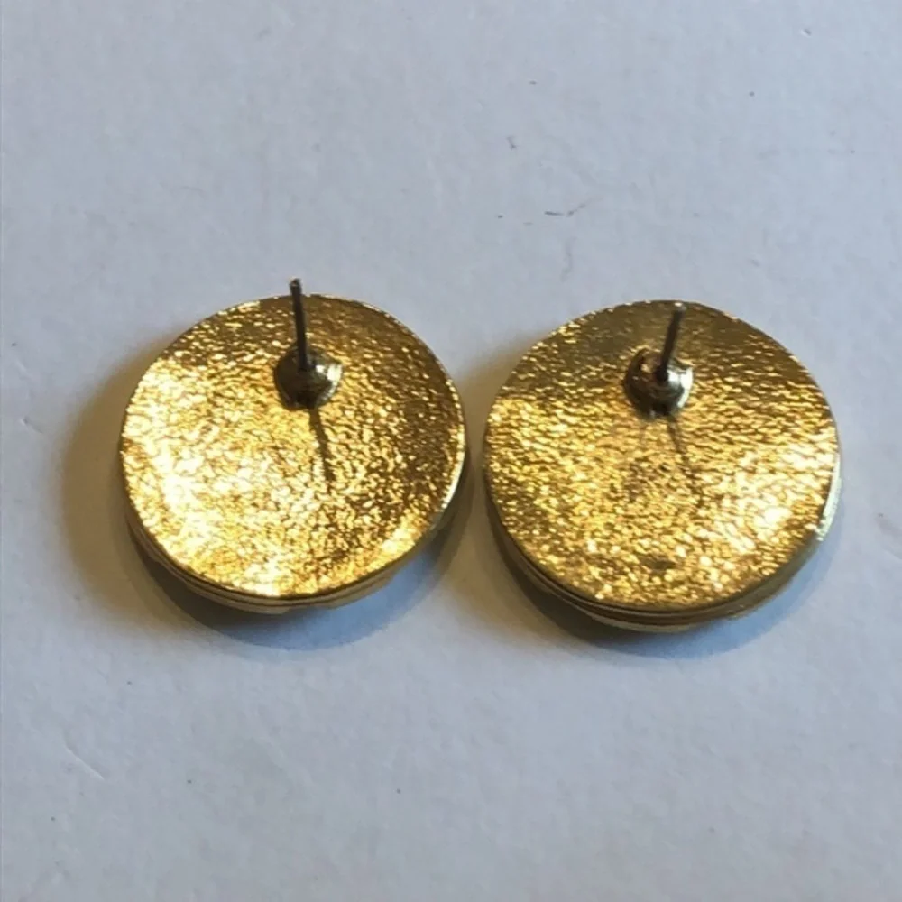 Vintage Gold Tone Round Enamel Pierced Earrings - Picture 4 of 4
